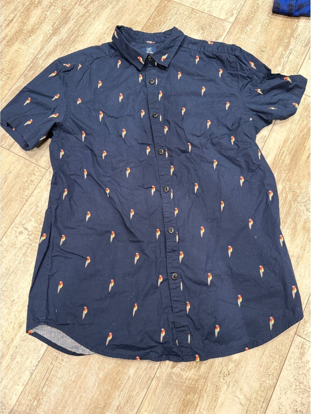 George Men's Navy Parrot Print Shirt M Slim Fit